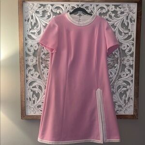 Knit Originals by Leslie Pomer Vintage Chic Pink and White Midi Dress sz L EVC